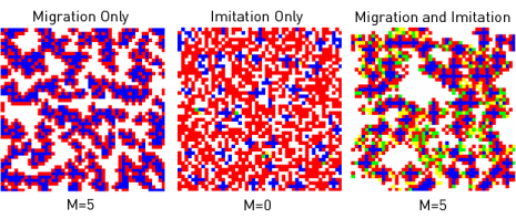 (G)  P11=0.59, P12 = 0.18, P21 = 1, P 22= 0, corresponding to a snowdrift game with "cost-to-benefit ratio" r = 0.7.